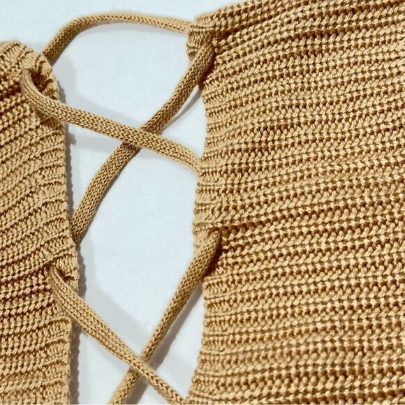 Jolie & Joy Knit Crochet Top Lace Up Back Crop Sweater L - Picture 6 of 13